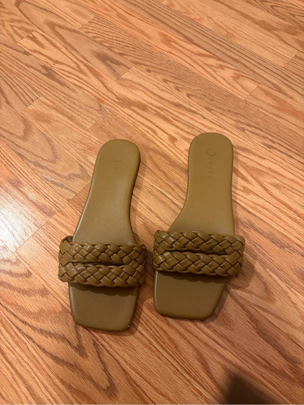 Journee Collection Braided Slide Sandals in Olive Green